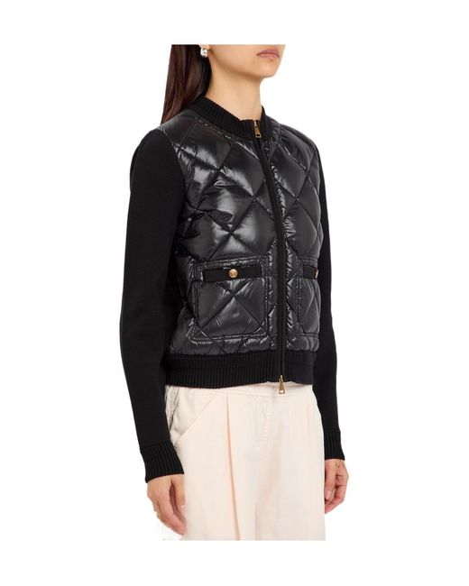 Moncler Black Quilted Cotton And Nylon Cardigan