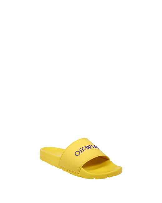 Off-White c/o Virgil Abloh Yellow Bookish Logo Embossed Slip-On Slides for men