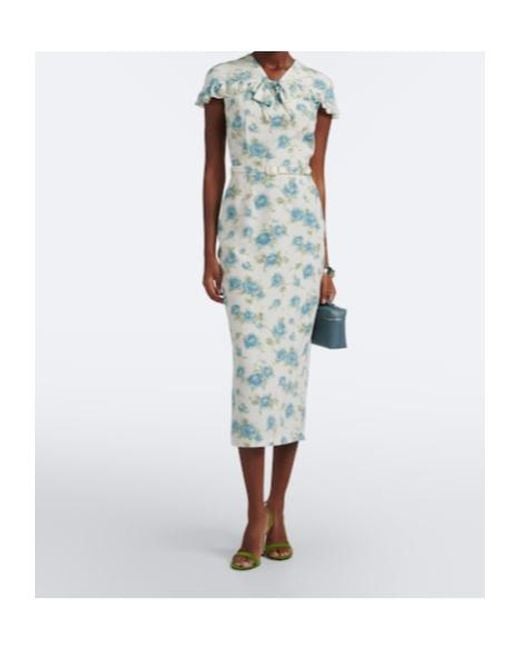 Alessandra Rich Green Caped Floral Silk Midi Dress