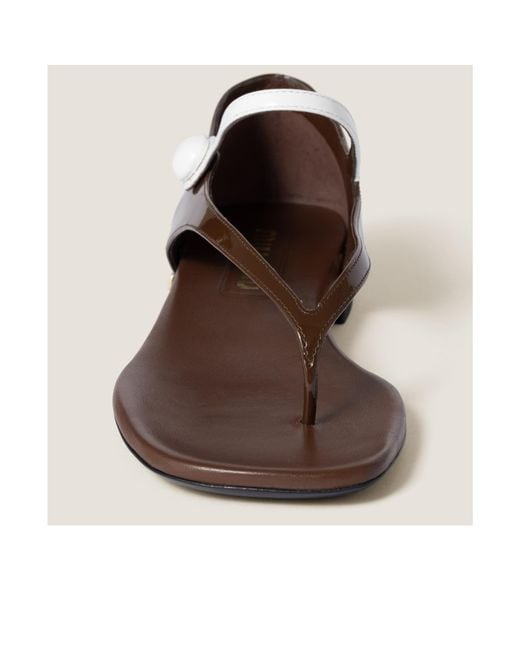 Miu Miu Brown Two-Tone Patent Leather Mary Jane Thong Sandals