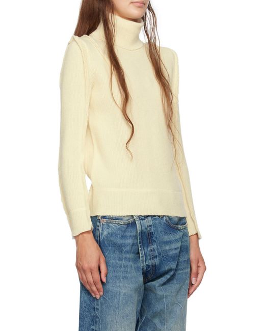 R13 White Rib High-Necked Wool Sweater