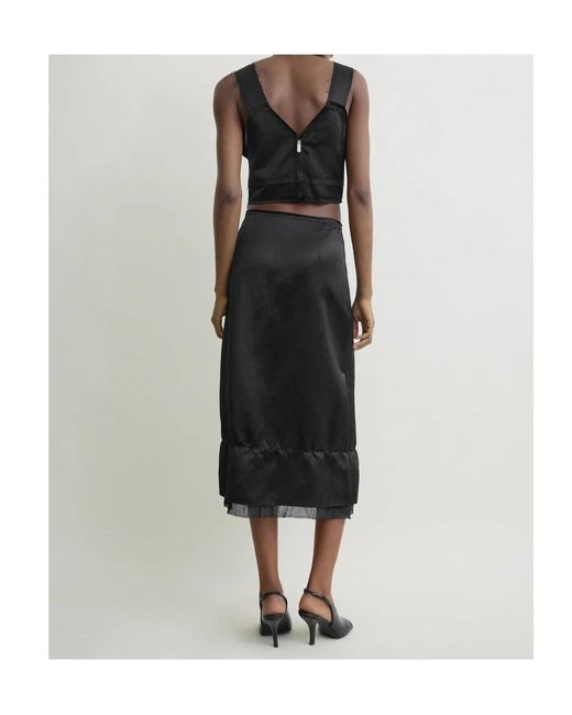 Totême Black Totême V-Neck Cropped Satin Top
