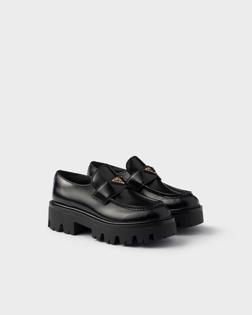 Prada Black Logo Plaque Slip-On Loafers