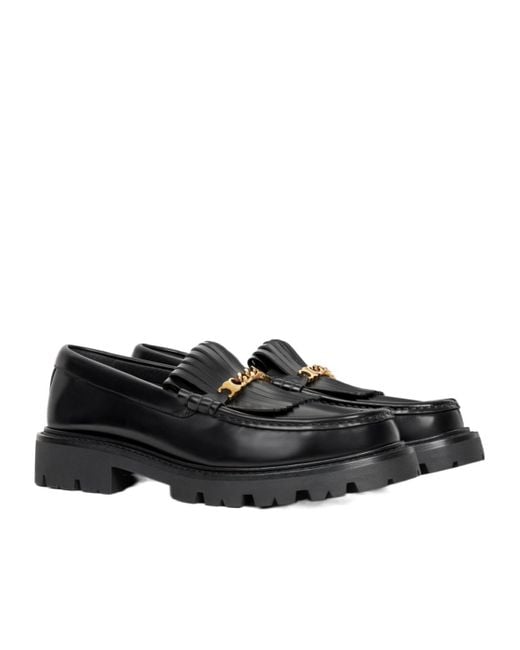 Céline Black Margaret Chunky Loafer With Fringes And Triomphe Chain