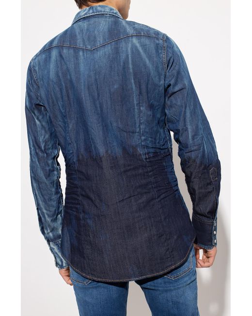 DSquared² Blue Denim Logo-Print Shirt for men