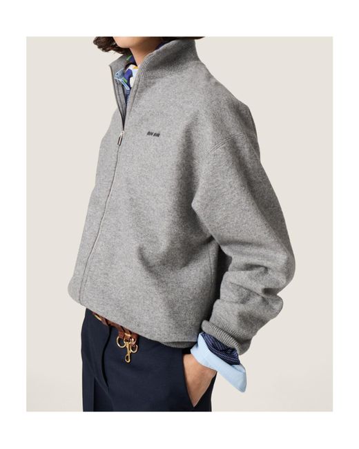 Miu Miu Gray Cashmere And Jersey Zipper Cardigan