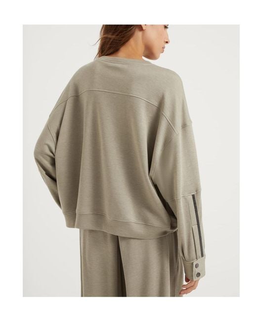 Brunello Cucinelli Gray Crewneck Jewel Detailed Sweatshirt