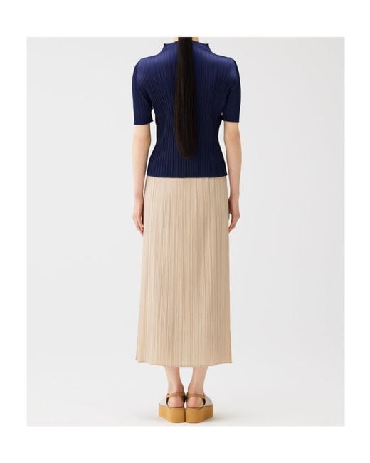 Pleats Please Issey Miyake Blue Pleated High-Neck T-Shirt