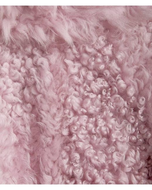 Bottega Veneta Pink Belted Waist Shearling Coat