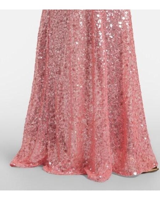 David Koma Pink Sequined Draped Gown