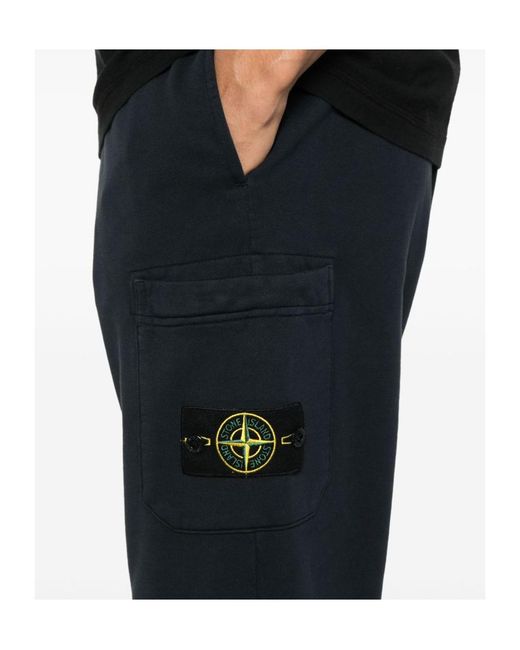 Stone Island Blue Compass Patch Drawstring Trousers for men