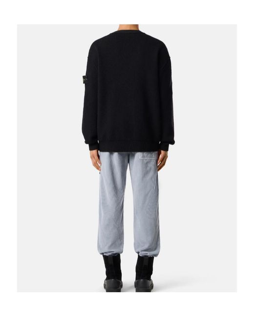 Stone Island Black Logo-Patch Crewneck Cardigan for men