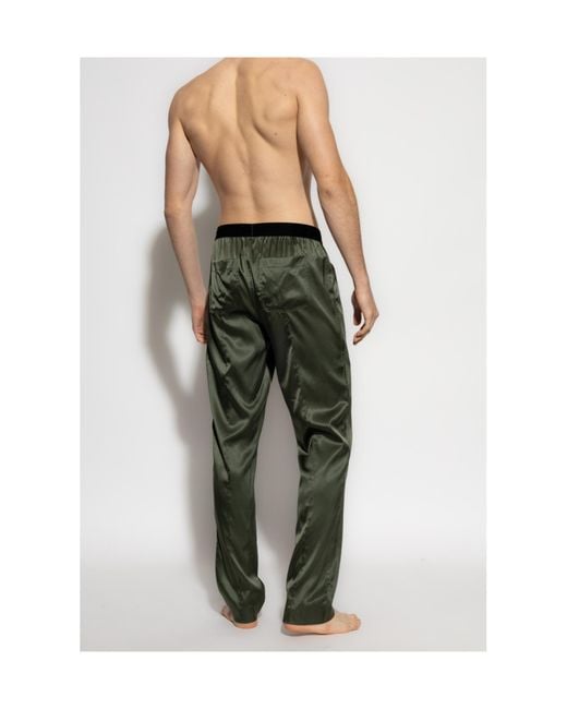 Tom Ford Green Logo Waistband Satin Pajama Trousers for men