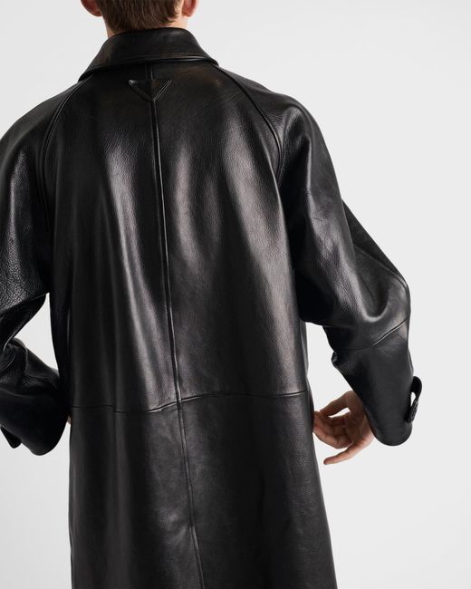 Prada Black Oversized Leather Coat for men