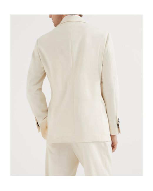 Brunello Cucinelli White Notched-Lapel Cashmere Blazer for men