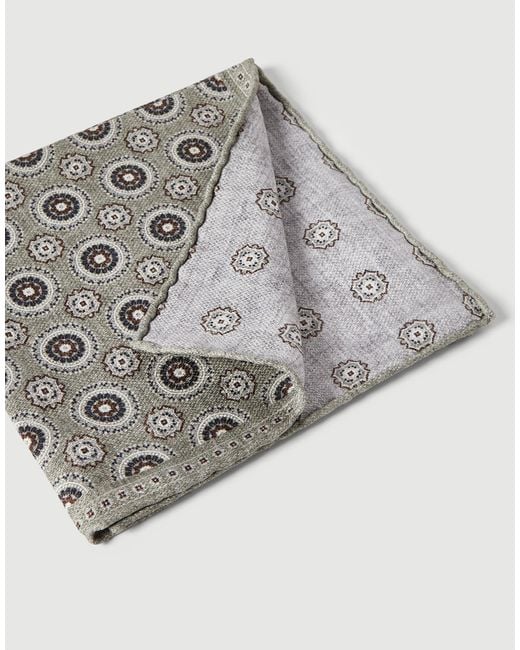 Brunello Cucinelli Gray Silk Pocket Square With Medallion Design for men