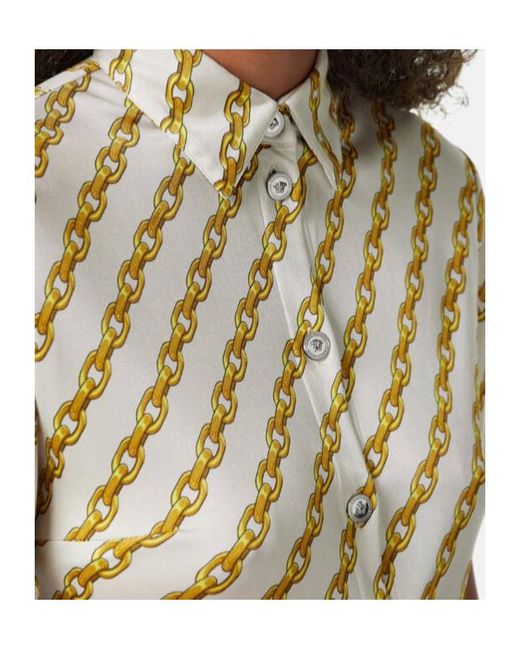 Versace Metallic Chain-Printed Button-Up Midi Dress