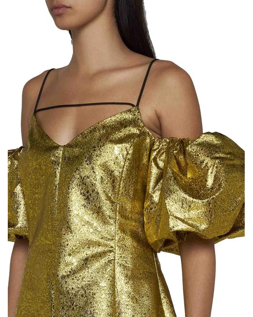 Stine Goya Green Thin Shoulder Straps And Bubble Sleeves Dress