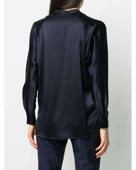 Vince Blue Open Neck Long-Sleeved Loose Fit Blouse