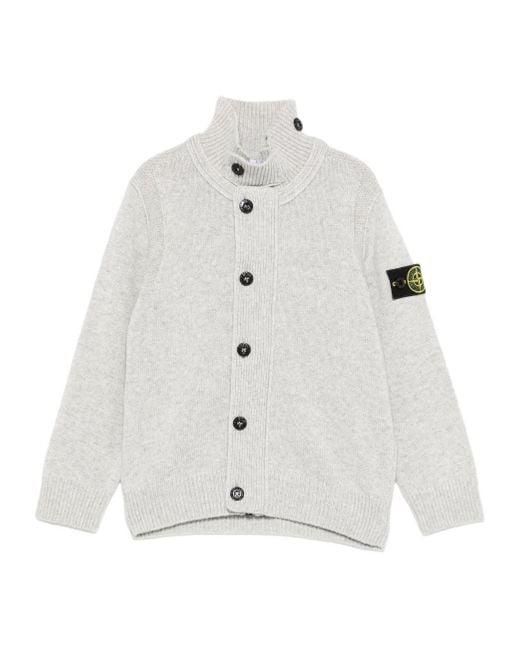 Stone Island White Long-Sleeved Knitted Cardigan