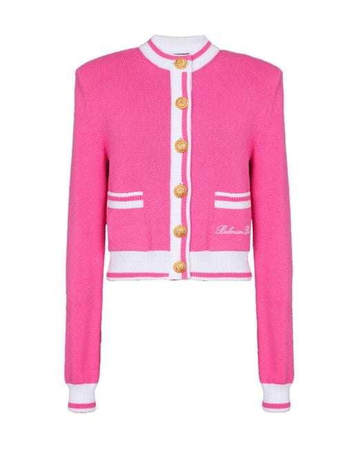 Balmain Pink Signature Button-Detail Cardigan