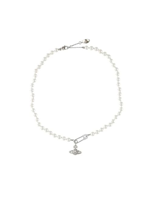 Vivienne Westwood White Orb Safety-Pin Orb Embellished Necklace