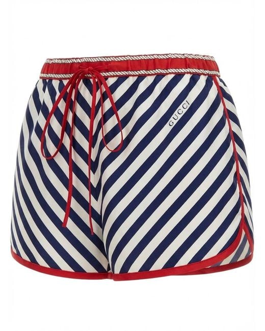 Gucci Blue Striped Drawstring Shorts