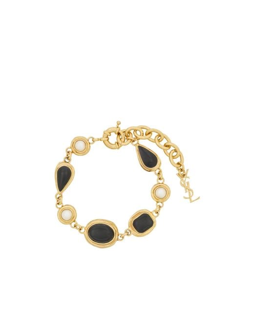 Saint Laurent Metallic Logo Plaque Embellished Bracelet