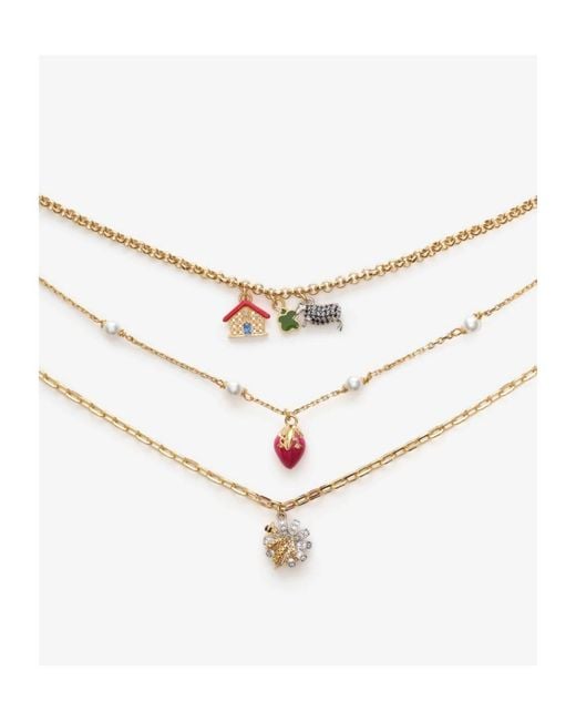 Burberry White Multi-Layered Charm Necklace