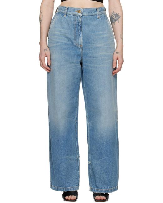 Palm Angels Blue Wide Leg Distressed Jeans