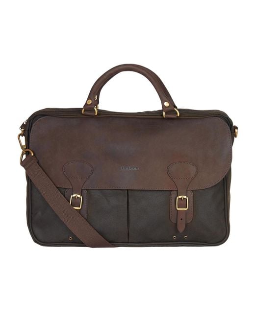 Barbour Brown Foldover Logo Embossed Briefcase for men