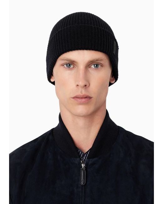 Giorgio Armani Black Flanged Cashmere Hat for men
