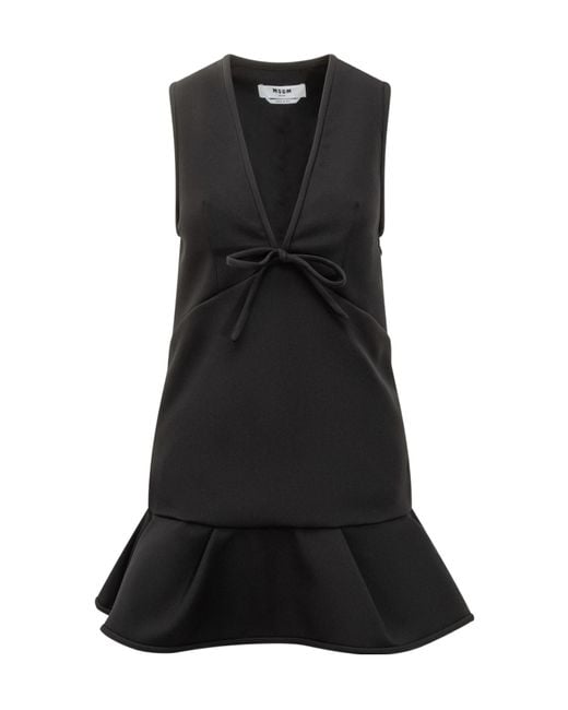 MSGM Black V-Neck Sleeveless Dress