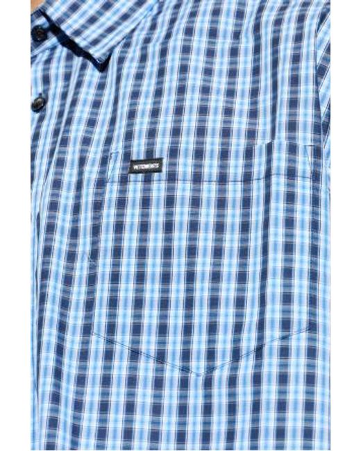 Vetements Blue Logo Patch Checked Short-Sleeve Shirt for men
