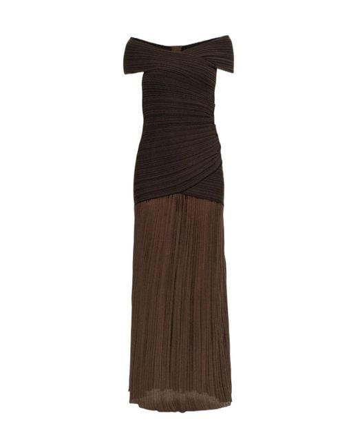 Balmain Brown Draped Off-Shoulder Dress