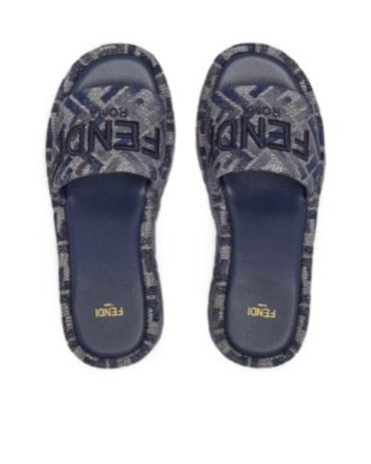 Fendi Gray Ff Jacquard Denim Sandals