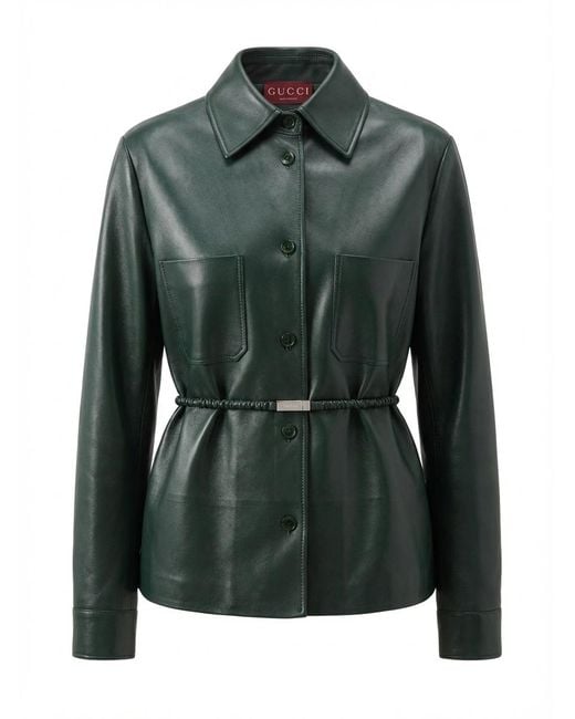 Gucci Green Shiny Leather Jacket