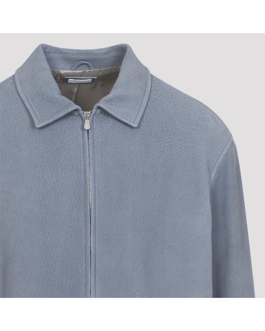 Brunello Cucinelli Blue Leather Jacket for men