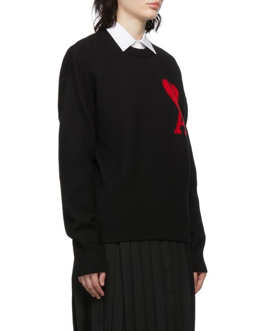 AMI Black Ami Logo Intarsia Crewneck Knitted Jumper for men