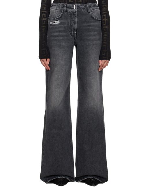 Givenchy Gray Logo Plaque Wide Leg Jeans