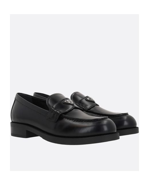 Prada Black Logo Plaque Slip-On Loafers