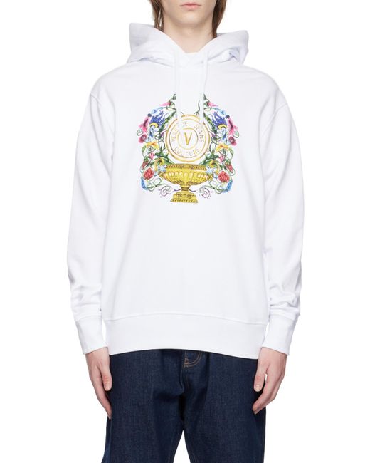 Versace Jeans White Couture Logo-Printed Drawstring Hoodie for men