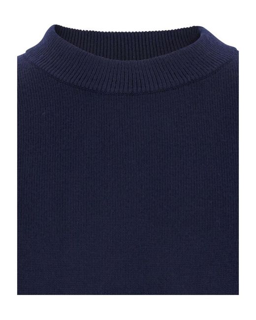 sunflower Blue Long-Sleeved Crew Neck Wool Sweater for men