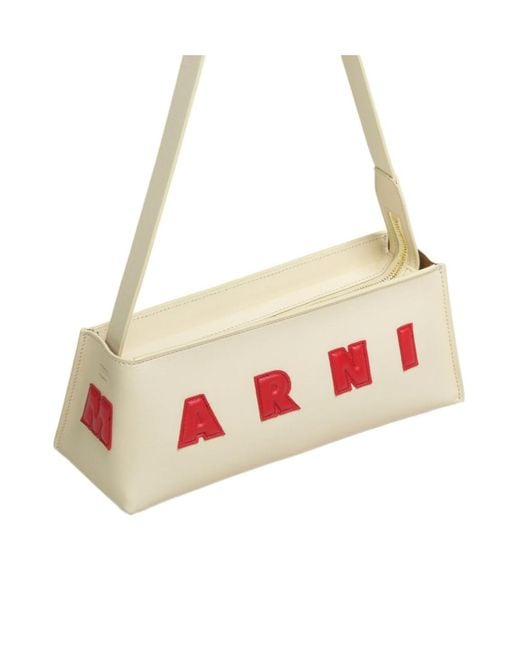 Marni White Logo Detailed Zipped Shoulder Bag