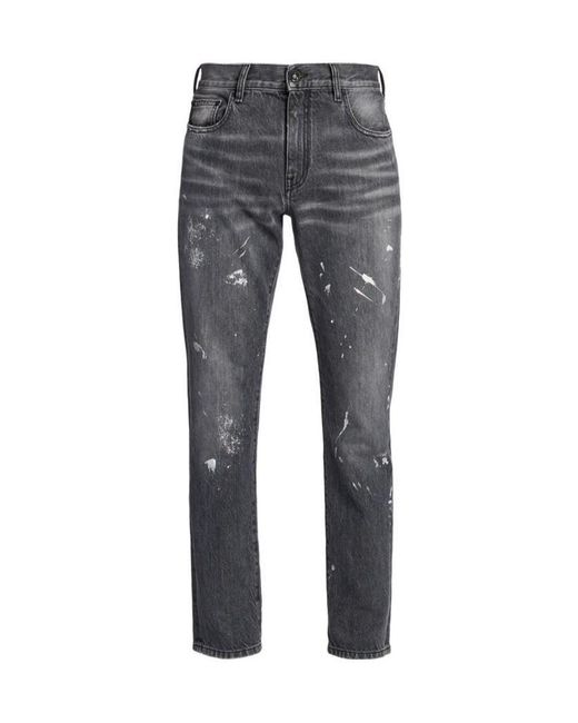 Off-White c/o Virgil Abloh Gray Diag-Striped Distressed Straight Leg Jeans for men