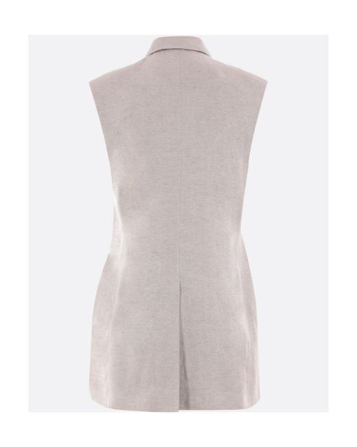 Brunello Cucinelli Gray V-Neck Sleeveless Jacket