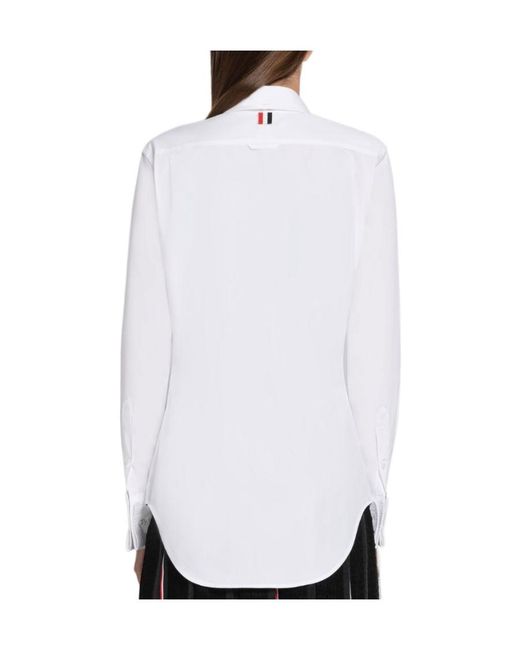 Thom Browne White Logo-Patch Long-Sleeved Shirt