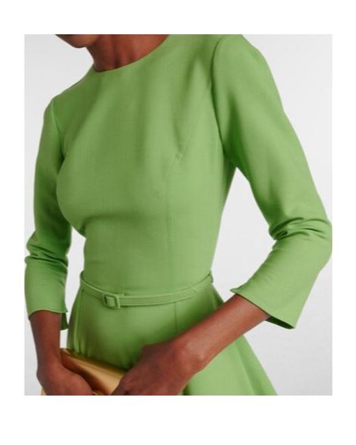 Oscar de la Renta Green Asymmetric Wool-Blend Midi Dress