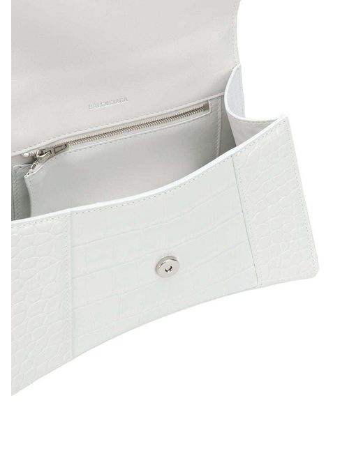 Balenciaga White Borsetta Hourglass Con Lavorazione Coccodrillo Da Donna