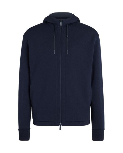 Zegna Blue Zip-Up Drawstring Hoodie for men